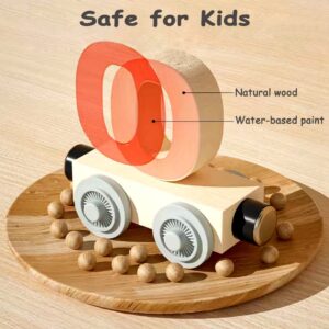 SHIMANDA 12 PCS Wooden Magnetic Train Cars Toy, Magnetic Train Toys Set Includes Locomotive & 11 Pieces Train Cars, Count and Color Educational Learning Toys for Kids Boys and Girls (Number)