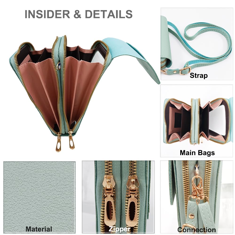 PORT&LOTUS Crossbody Bags for Women Cell Phone Purse Wallet Ladies Small Women's Handbags PU Leather Shoulder Bags Card Holder Green 2