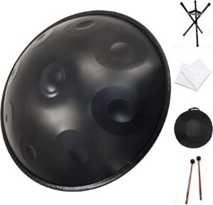 mfydpp handpan steel drum,9 notes 22 inch steel tongue drum with soft hand pan bag, 2 handpan hammers, handpan stand, dust free cloth