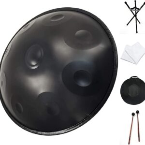 MFYDPP Handpan Steel Drum,9 Notes 22 Inch Steel Tongue Drum with Soft Hand Pan Bag, 2 Handpan Hammers, Handpan Stand, Dust Free Cloth