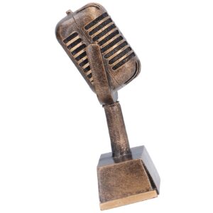 Award Trophies, 6.5in Music Award Trophy Synthetic Resin Decorative Microphone Tabletop Ornament for Home Singing Competition, Party Celebrations