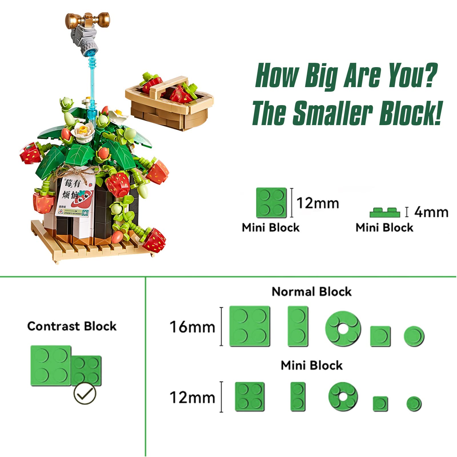 MEIEST Mini Building Blocks Bonsai Plant Model Set,Simulation Particle Flower Succulent Botanical Collection Construction Building Bricks Toy,Home Decor,13+(Strawberry)