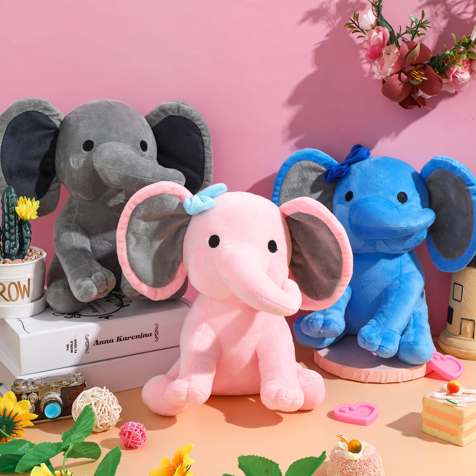 6 Pieces Elephant Stuffed Animals 9.84 Inches Soft Cute Elephant Plush Toys for Baby Shower Elephant Themed Birthday Party Supplies (Pink, Grey)