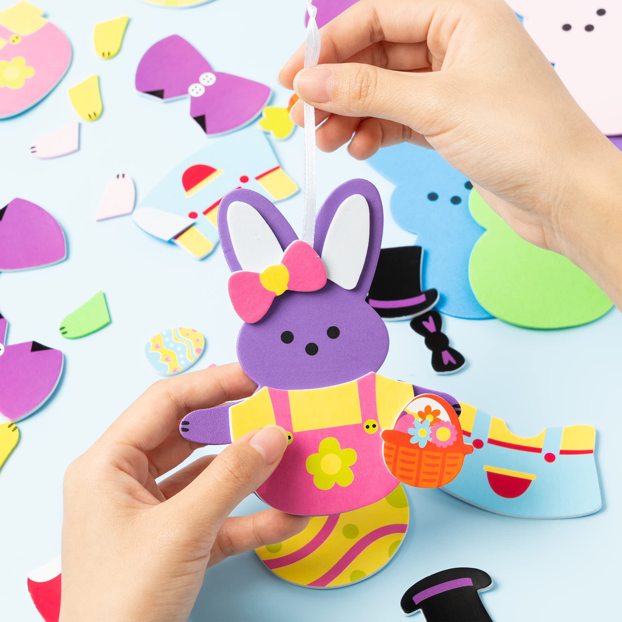 3sscha 20 Sets Easter Bunny Foam Stickers Craft for Kids Candy Rabbit Self-Adhesive Sticker DIY Handmade Artwork Project for School Classroom Home Activity, Easter Gift Spring Party Favor Decoration