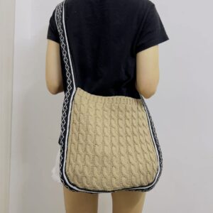 Fairy Grunge Knitted Shoulder Bags Y2K Fairycore Tote Bag Aesthetic Crochet Hobo Crossbody Bag Indie Purse Accessories (Beige)