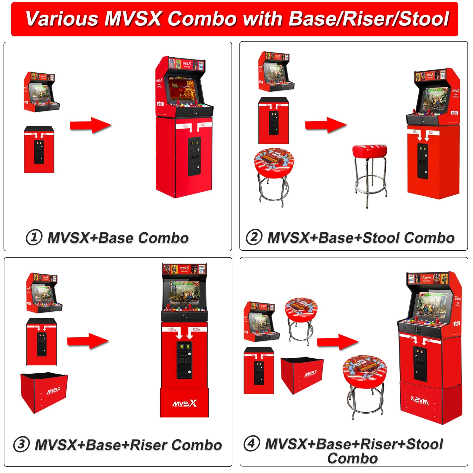 UNICO SNK NEOGEO MVSX Riser with Two Adjustable Heights: 5.9/9.8 Inches Compatible for MVSX Arcade Machine and Base Set