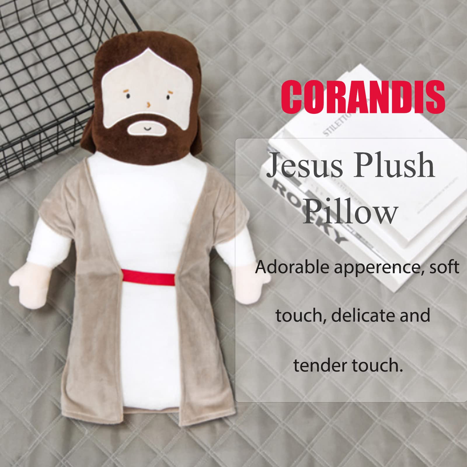 Corandis 20inch Jesus Plush Toy Jesus Stuffed Dolls Cartoon Jesus Pillow Christ Religious Savior Toys Christian Figure Home Christmas Decoration Baptism Gift