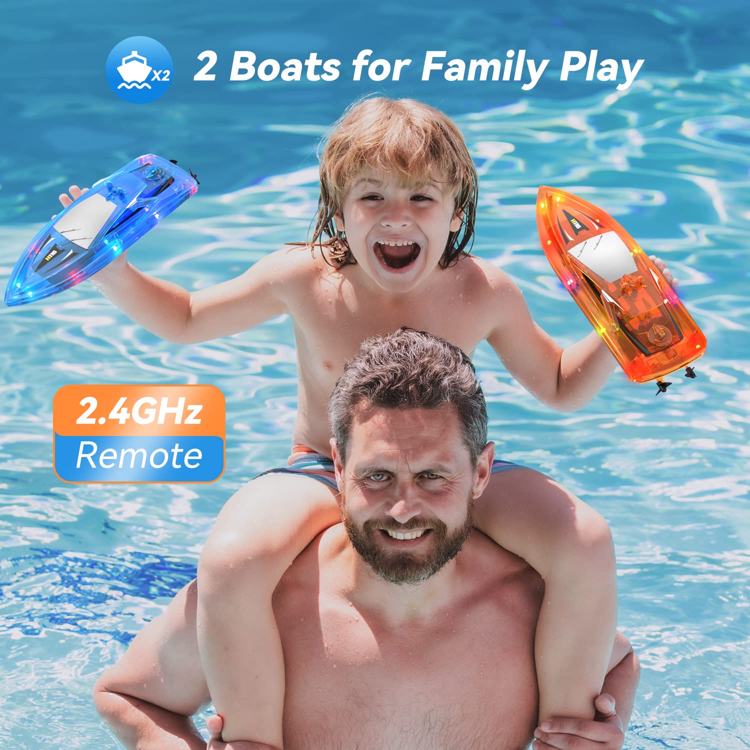 YEETFTC RC Boat for Kids,2Pack LED Light Remote Control Boat for Pools and Lakes,Bathtub Toy Boats with Whole Body Waterproof,Rechargeable Battery,Low Battery Alarm,Water Play Toy Gift for Boys&Girls