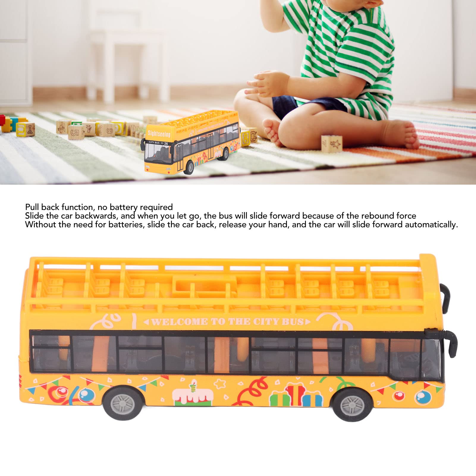 Pull Back Bus, Alloy and Plastic Pull Back Bus Toy Develop Intelligence Gifts Pull Back Bus for Kids 3 Years Old Handicraft Toys (Yellow)