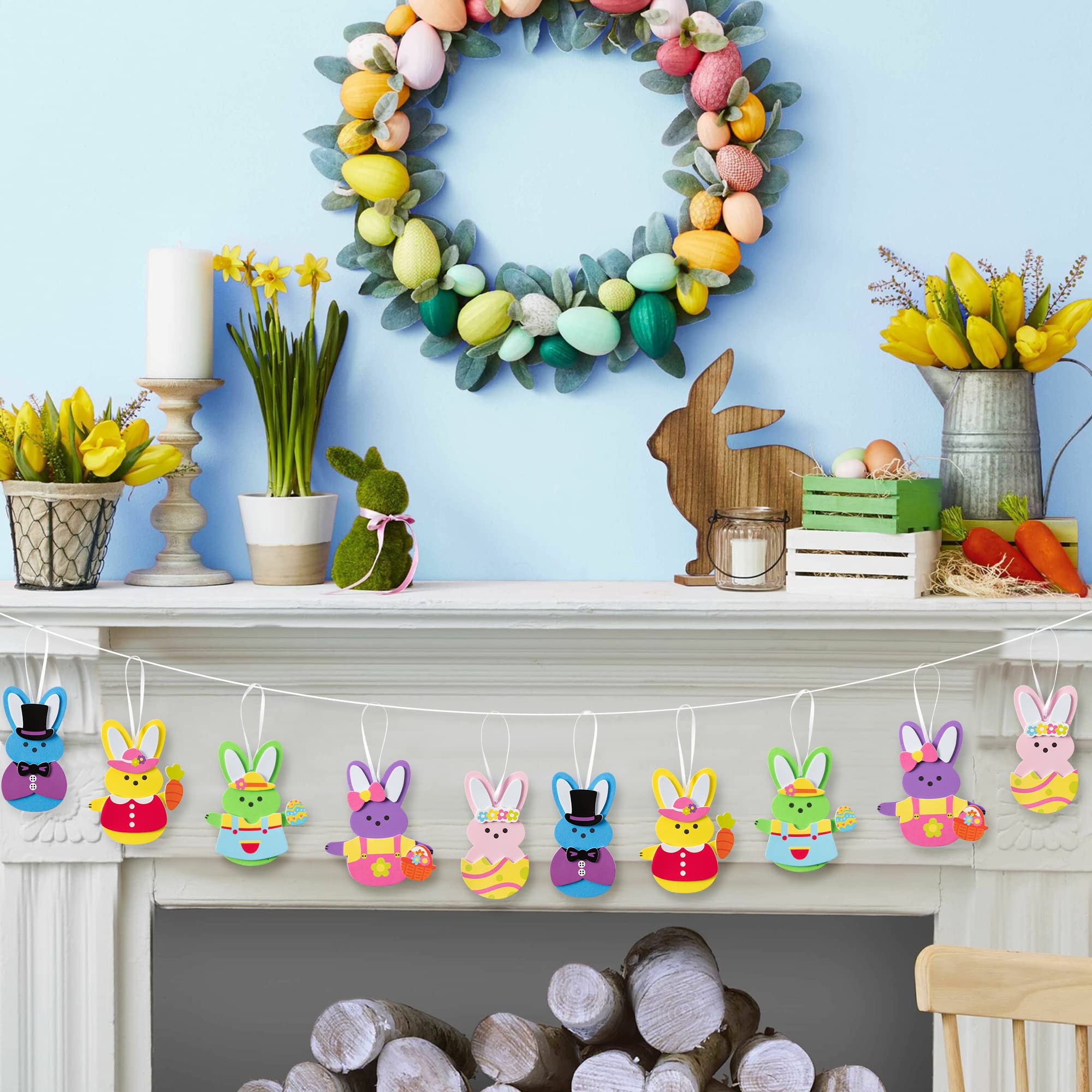 3sscha 20 Sets Easter Bunny Foam Stickers Craft for Kids Candy Rabbit Self-Adhesive Sticker DIY Handmade Artwork Project for School Classroom Home Activity, Easter Gift Spring Party Favor Decoration