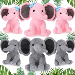 6 Pieces Elephant Stuffed Animals 9.84 Inches Soft Cute Elephant Plush Toys for Baby Shower Elephant Themed Birthday Party Supplies (Pink, Grey)