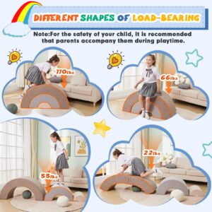 jela Kids Couch, Soft Play Equipment Playset Play Foam Rainbow, Baby Gym Kids Couch for Playroom, Foam Blocks for Toddlers 1-10, Foam Climbing Blocks, Crawling Tunnel,Beige