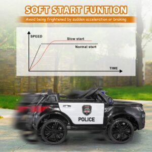 TOBBI Police Car Ride on 12V Electric Car for Kids Battery Powered Ride-on Toys Cop Cars with Remote Control, Siren, Flashing Lights, Music, Spring Suspension, Carbon Black