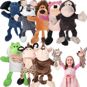 wettarn 10 pcs animal hand puppets 12 inch soft plush plush puppets lion orangutan giraffe tiger pig elephant hand puppets for boys and girls storytelling, teaching, role playing(lovely style)