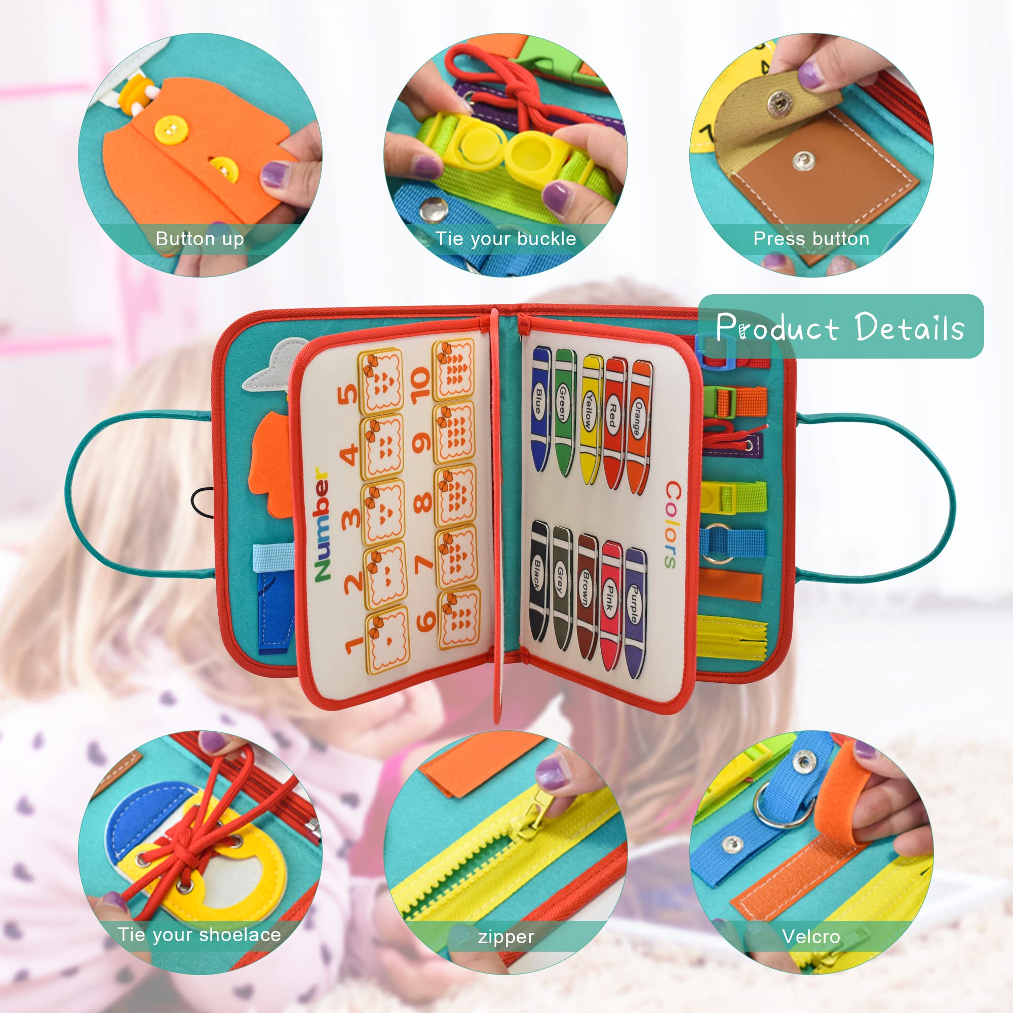 Busy Board Montessori Toy for 1-4 Year-Old Toddlers Sensory Activity- Airplane Travel Essentials Kids Ages 1-3 Road Trip Games Quiet Book Birthday Gifts Learning Toy 18 Months Baby Educational