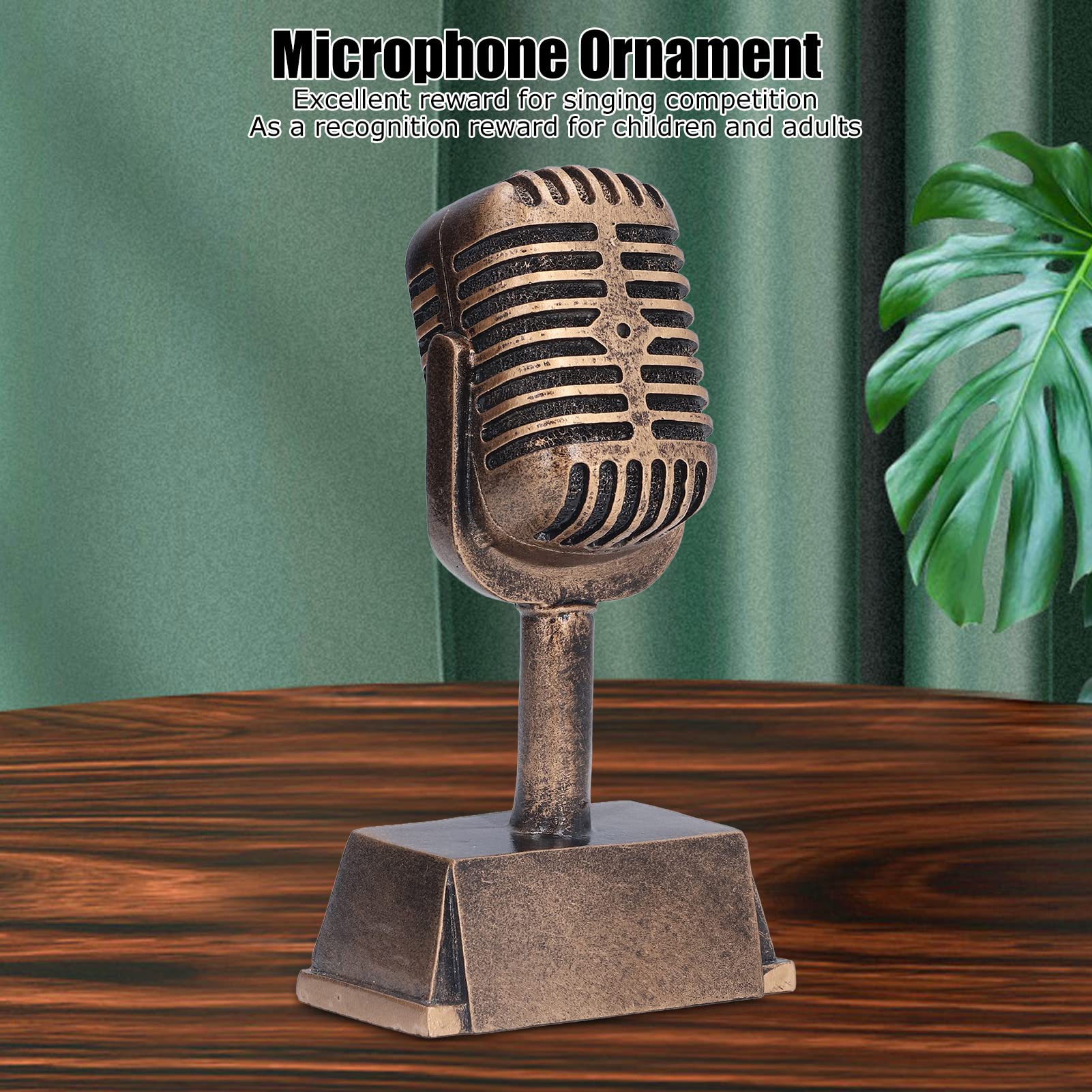 Award Trophies, 6.5in Music Award Trophy Synthetic Resin Decorative Microphone Tabletop Ornament for Home Singing Competition, Party Celebrations