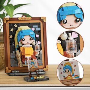 MEIEST Mini Building Blocks Cute 3D Painting Model Set,Creative DIY Simulation Particle Stereograph Collection Construction Building Bricks Toy,Home Decor (Girl with Pearl Earrings)