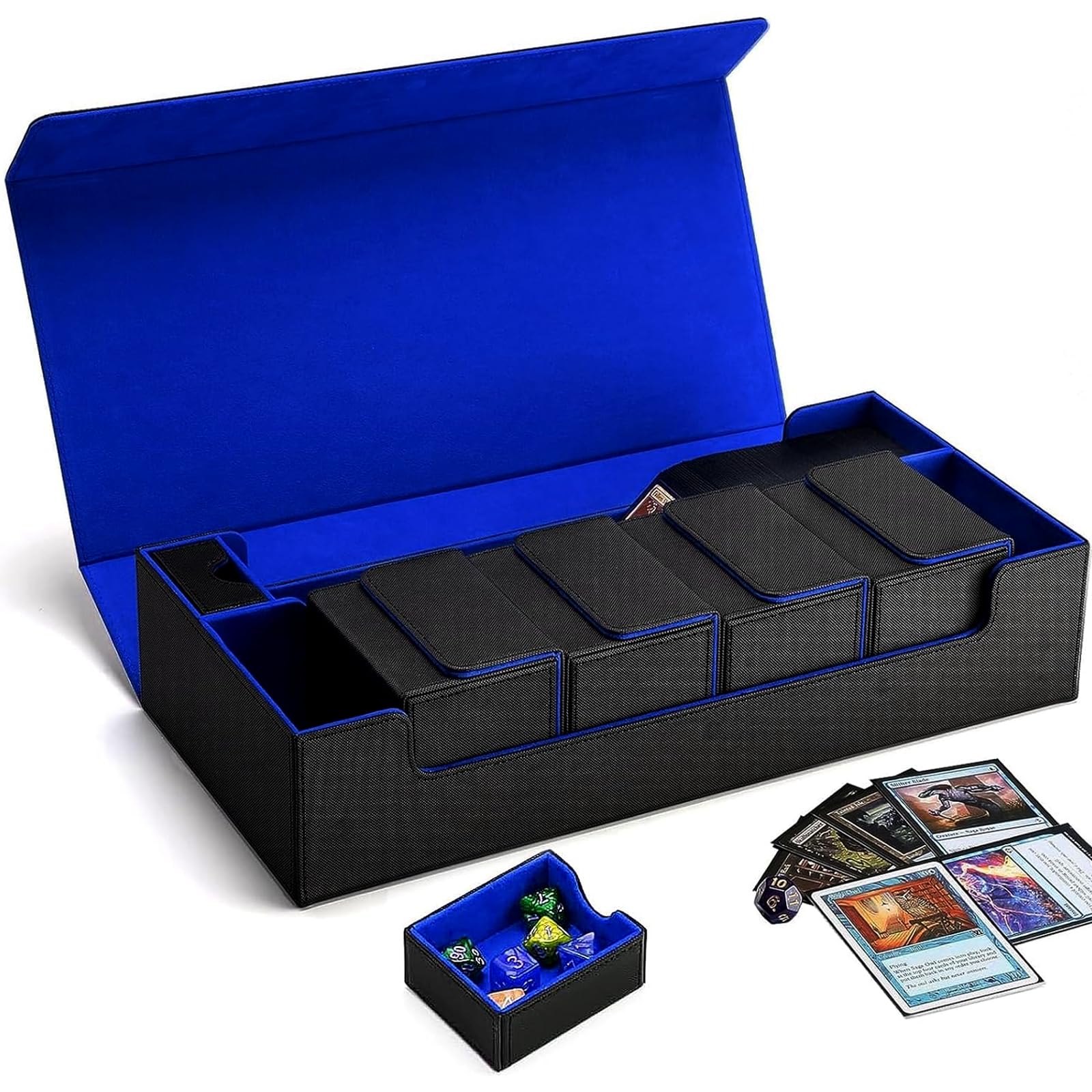 Scimi Trading Card Mat Case TCG Deck Case Holds 800+ Sleeved Cards for MTG, Uno, One Pice TCG, YuGiOh Cards, Sport Cards with TCG Deck Box and Strong Magnet Closure (Black/Blue)