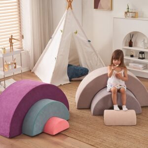 jela Kids Couch, Soft Play Equipment Playset Play Foam Rainbow, Baby Gym Kids Couch for Playroom, Foam Blocks for Toddlers 1-10, Foam Climbing Blocks, Crawling Tunnel,Beige