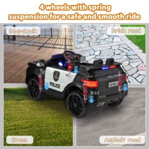 TOBBI Police Car Ride on 12V Electric Car for Kids Battery Powered Ride-on Toys Cop Cars with Remote Control, Siren, Flashing Lights, Music, Spring Suspension, Carbon Black