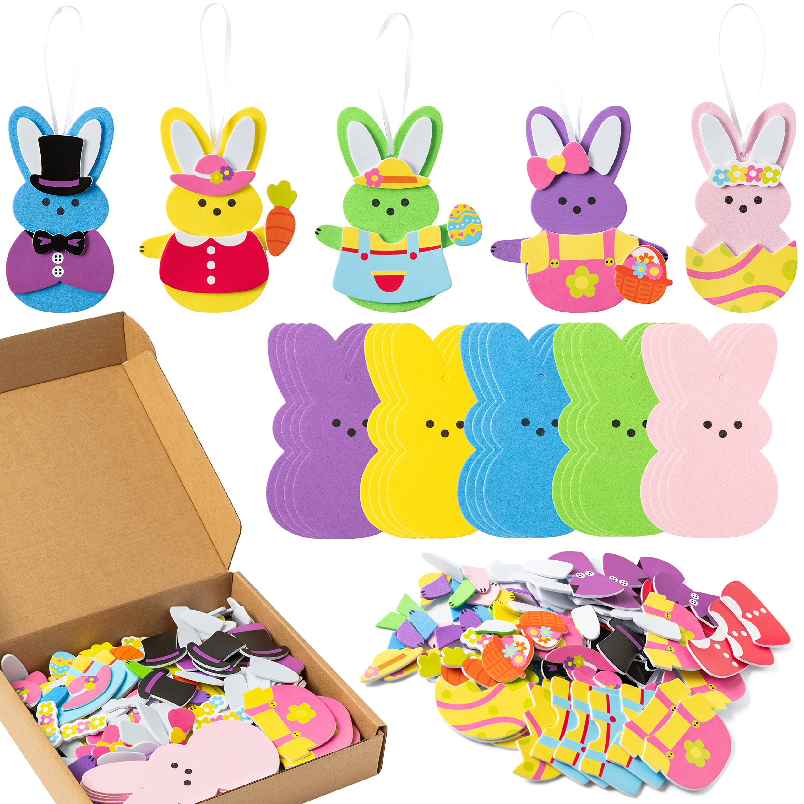 3sscha 20 Sets Easter Bunny Foam Stickers Craft for Kids Candy Rabbit Self-Adhesive Sticker DIY Handmade Artwork Project for School Classroom Home Activity, Easter Gift Spring Party Favor Decoration