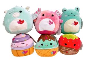 squishmallows kellytoy valentines d set of 6 dragon frog axolotl 5" mini plush doll toy