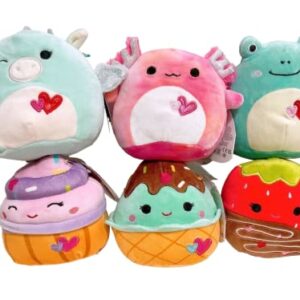 Squishmallows Kellytoy Valentines D Set of 6 Dragon Frog Axolotl 5" Mini Plush Doll Toy