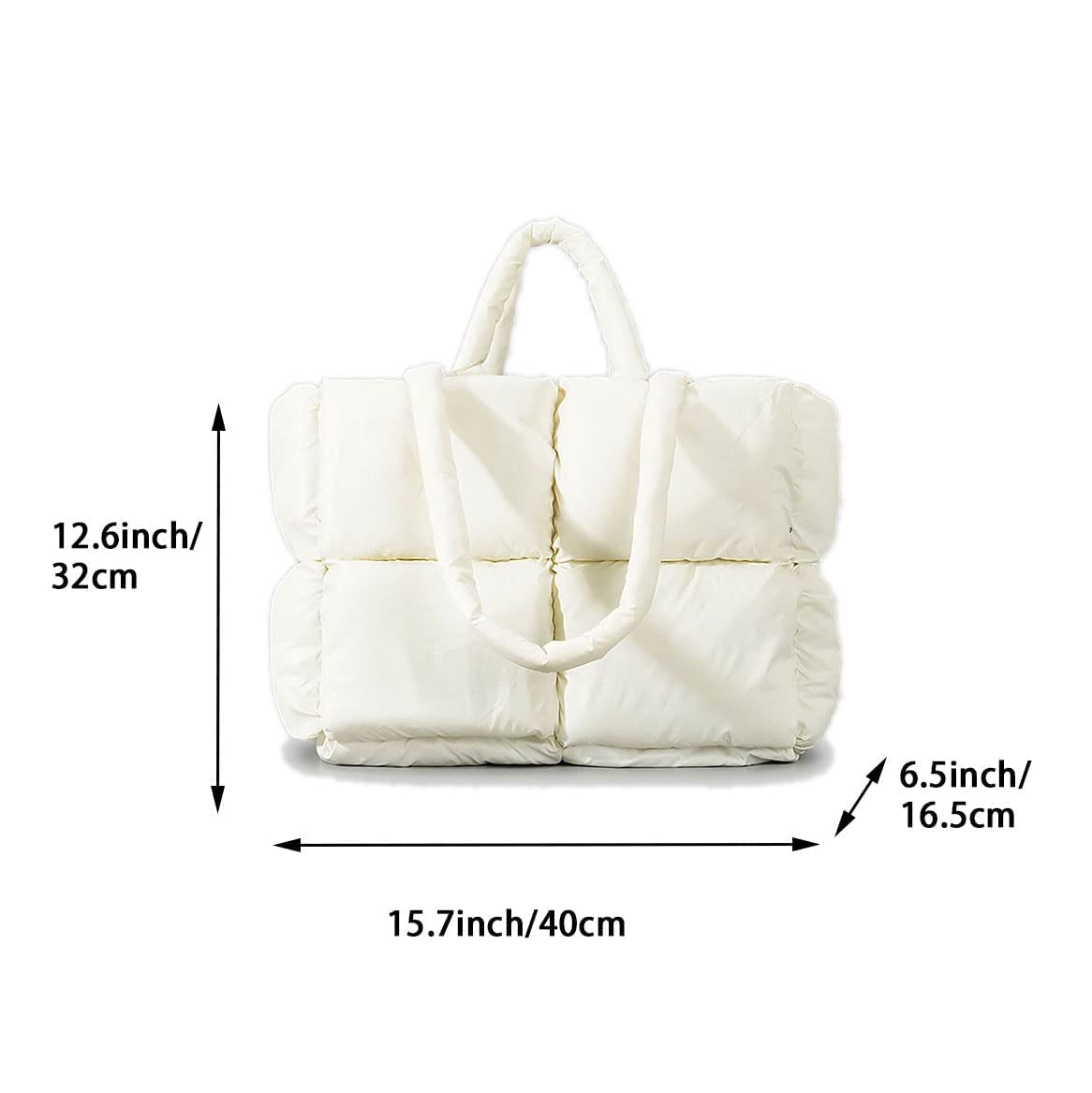 HDWKBOY Large puffer tote bag for women, nylon checkerboard puffy tote bag puffer purse tote, down cotton padded shoulder bag(Cream-WH)