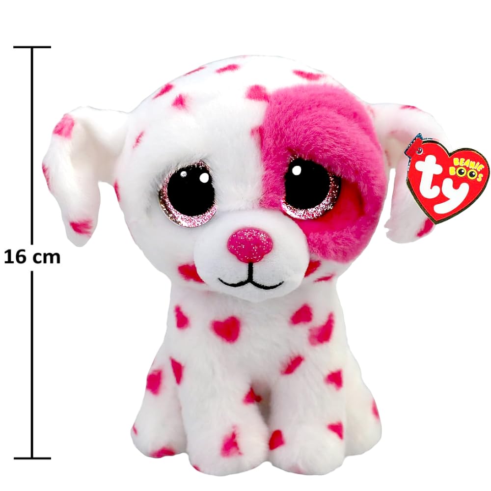 TY Beanie Beau - White Valentine Dog with Hearts - 6"