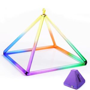 tfecom rainbow crystal singing pyramid, excellent sound for healing meditation, with carrying case & crystal singing bowl striker, for buddhist, yoga, stress reduction (size : 6 inch)