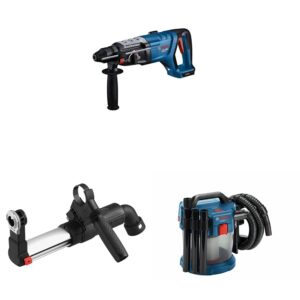 bosch gbh18v-28dcn 18v 1-1/8 sds-plus rotary hammer (bare tool) with hdc100 hdc100 sds-plus dust collection attachment, gas18v-3n 18v 2.6 gallon vacuum,hck005 5 piece carbide-tipped drill bit set