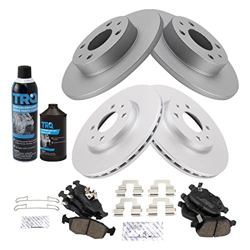 TRQ Front and Rear Brake Pad & Rotor Kit Brake Chemical Kit Brake Pads Brake Rotor Ceramic Solid Premium G-Coated Compatible with 2012-2017 Fiat 500