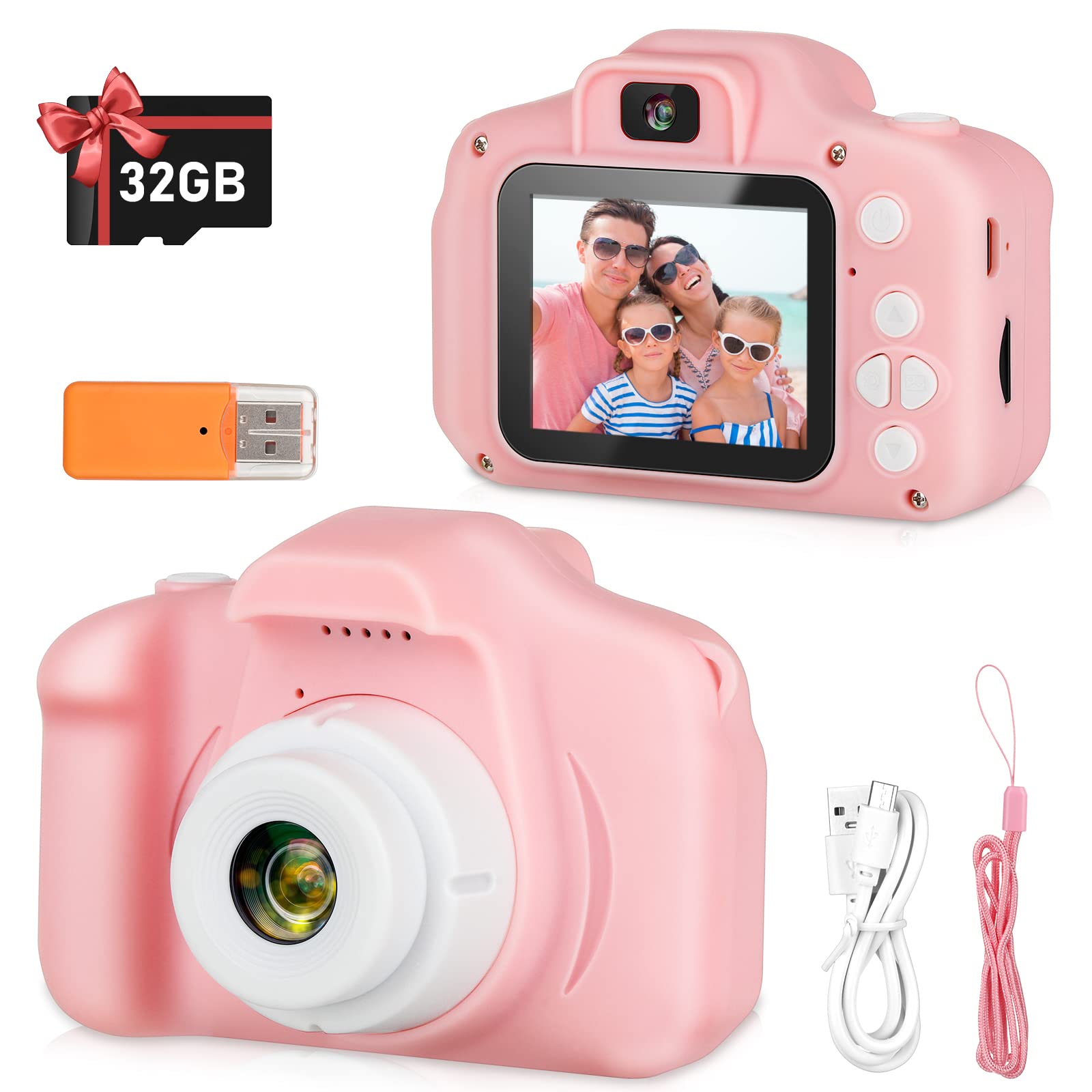 Zeacool Kids Camera,HD Digital Video Camera,Childrens Toys for 3 4 5 6 7 8 9 10 11 12 Year Old Boys/Girls,Selfie Camera for Kids,Christmas Birthday Gifts with 32GB SD Card(Pink)