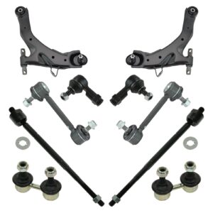 trq front and rear steering & suspension kit control arm with ball joint sway bar stabilizer link tie rod compatible with 2001-2006 hyundai elantra