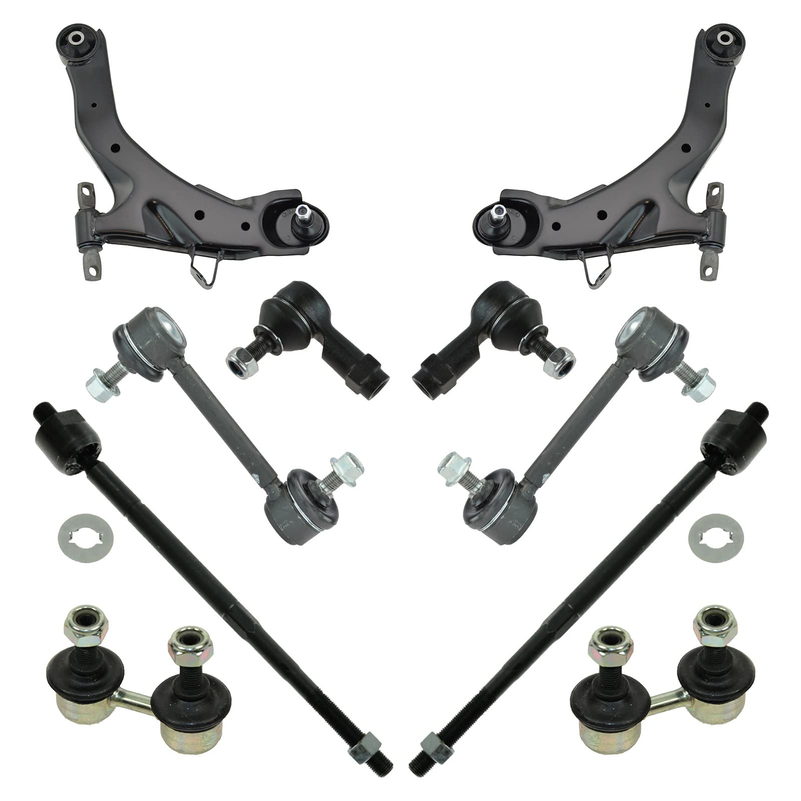 TRQ Front and Rear Steering & Suspension Kit Control Arm with Ball Joint Sway Bar Stabilizer Link Tie Rod Compatible with 2001-2006 Hyundai Elantra