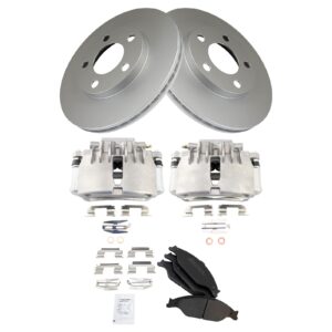 trq front brake pad & rotor kit brake caliper brake pads brake rotor semi-metallic vented premium g-coated compatible with 1999-2002 ford mustang