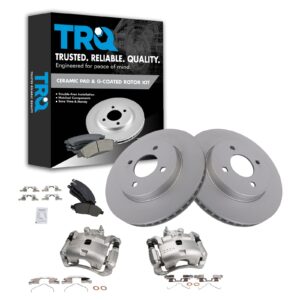 TRQ Front Brake Pad & Rotor Kit Brake Caliper Brake Pads Brake Rotor Ceramic Vented Premium G-Coated Compatible with 2012-2018 Nissan Versa 2014-2018 Versa Note