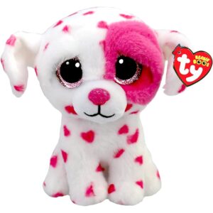 TY Beanie Beau - White Valentine Dog with Hearts - 6"