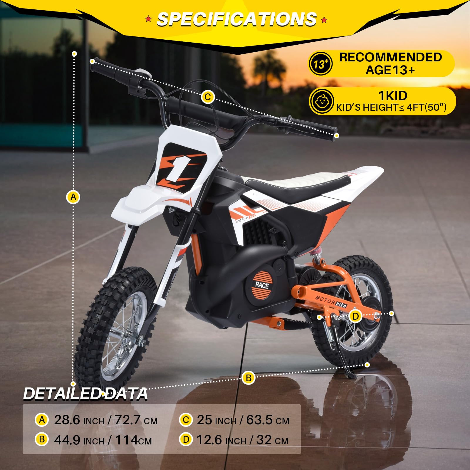 Blitzshark 24V Kids Electric Dirt Bike 250W Off-Road Bike Motocross Powerful Motorcycle for Kids, with 13.67MPH Fast Speed, Rubber Tires, Twist Grip Throttle, Metal Suspension & Leather Seat, SRK-MC10