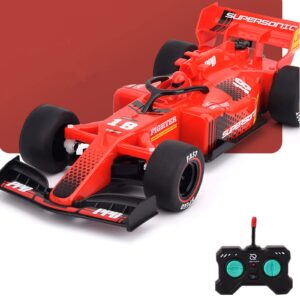 remote control car, high speed race drift rc cars toy with led light spray function, classic look 4-channel remote control car, kids outdoor toys for boys girls birthday gifts (battery red)