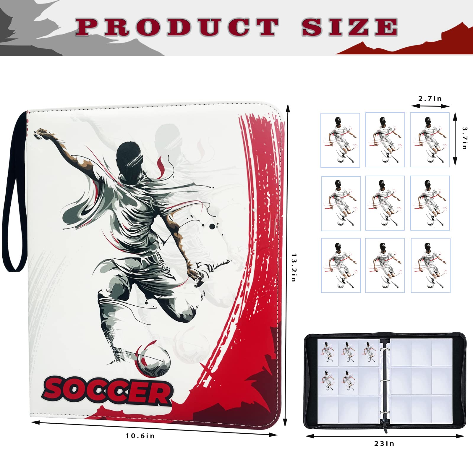 900 Pockets Soccer Cards Binder,Trading Cards Holder Card Collectors Album,Trading Card Binder 9 Pocket with 50 Removable Sleeves for Soccer Card and Sports Card