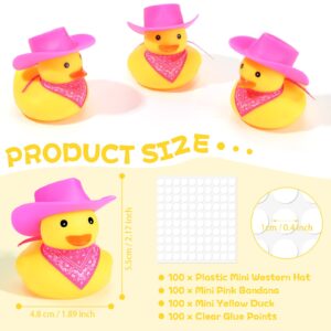 100 Sets Mini Rubber Duck in Bulk with Hat and Bandana Cute Cowboy Rubber Duckies Float Bath Toys for Baby Shower Birthday Swimming Party Supplies Summer Car Decoration