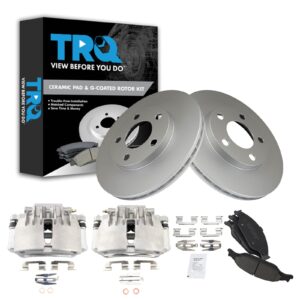 TRQ Front Brake Pad & Rotor Kit Brake Caliper Brake Pads Brake Rotor Ceramic Vented Premium G-Coated Compatible with 1999-2002 Ford Mustang