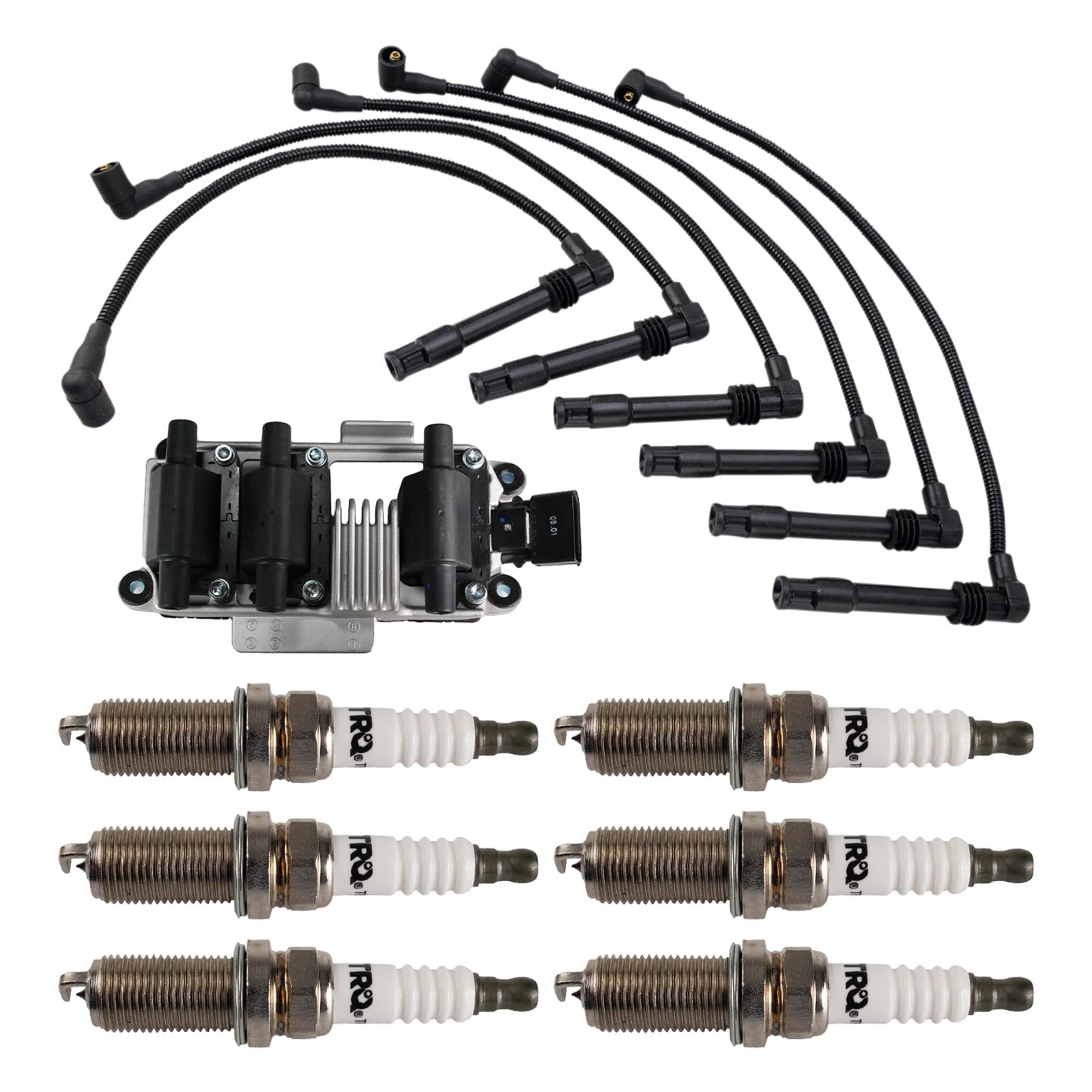 TRQ Ignition Kit Ignition Coil Spark Plugs Spark Plugs Wire Set Compatible with 1998-2002 Volkswagen Passat