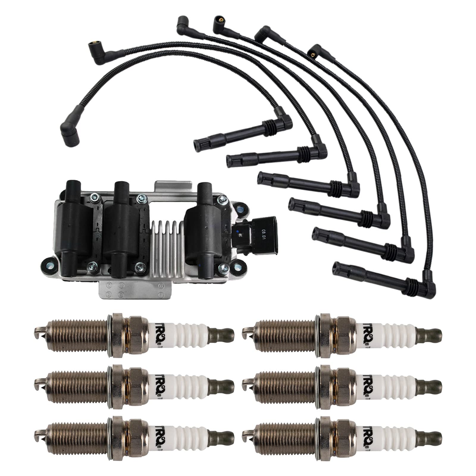 TRQ Ignition Kit Ignition Coil Spark Plugs Spark Plugs Wire Set Compatible with 1998-2001 Audi A4 A4 Quattro 1999-2001 A6 A6 Quattro 2004-2005 Volkswagen Passat