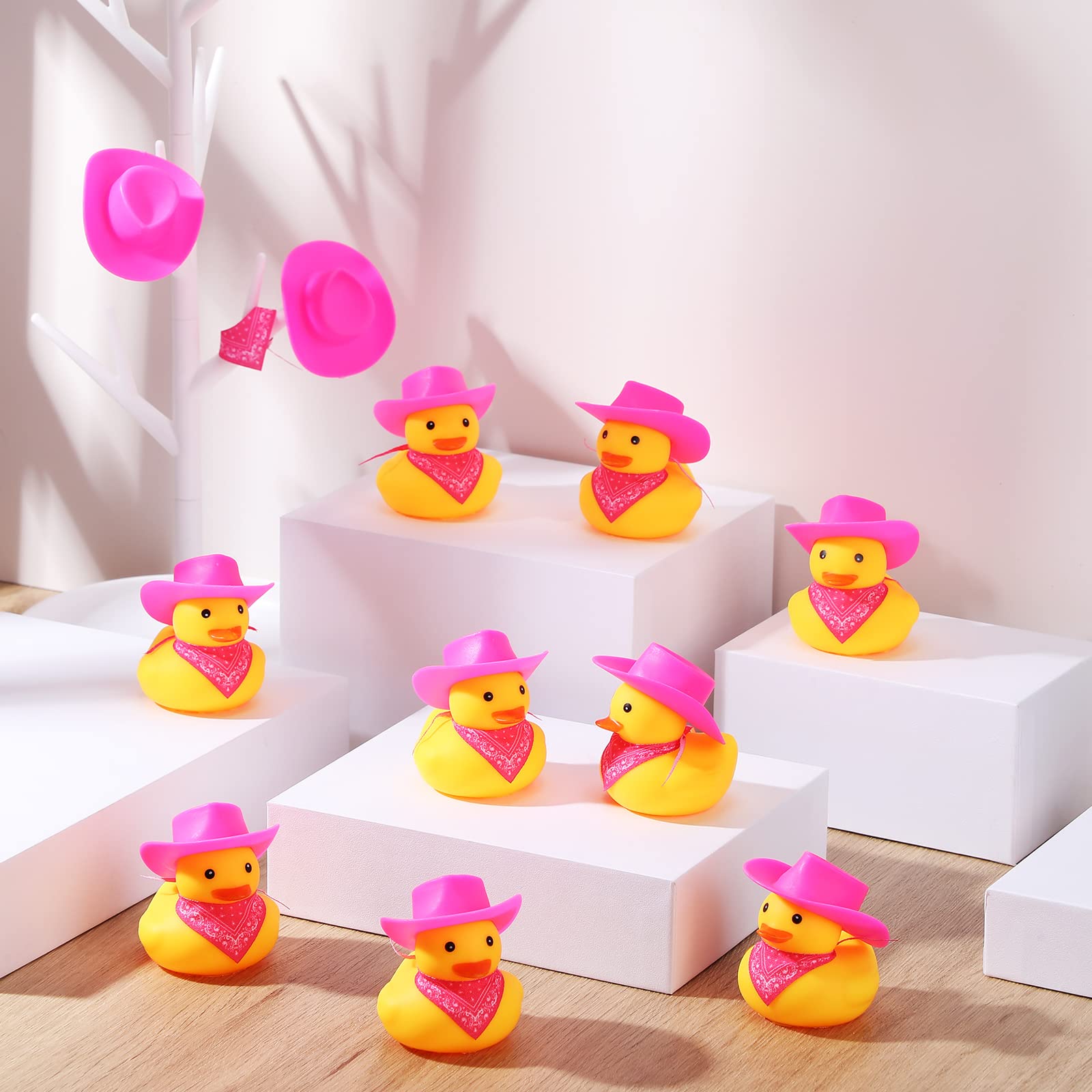 100 Sets Mini Rubber Duck in Bulk with Hat and Bandana Cute Cowboy Rubber Duckies Float Bath Toys for Baby Shower Birthday Swimming Party Supplies Summer Car Decoration