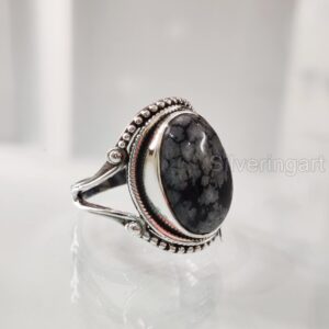 Natural Snowflake Obsidian Ring, Snowflake Obsidian Ring, Birthstone, Bohemian Band, 925 Sterling Silver, Womens Ring, Christmas, Thanksgiving, Handmade, Statement Jewelry, Natural Gemstone Ring