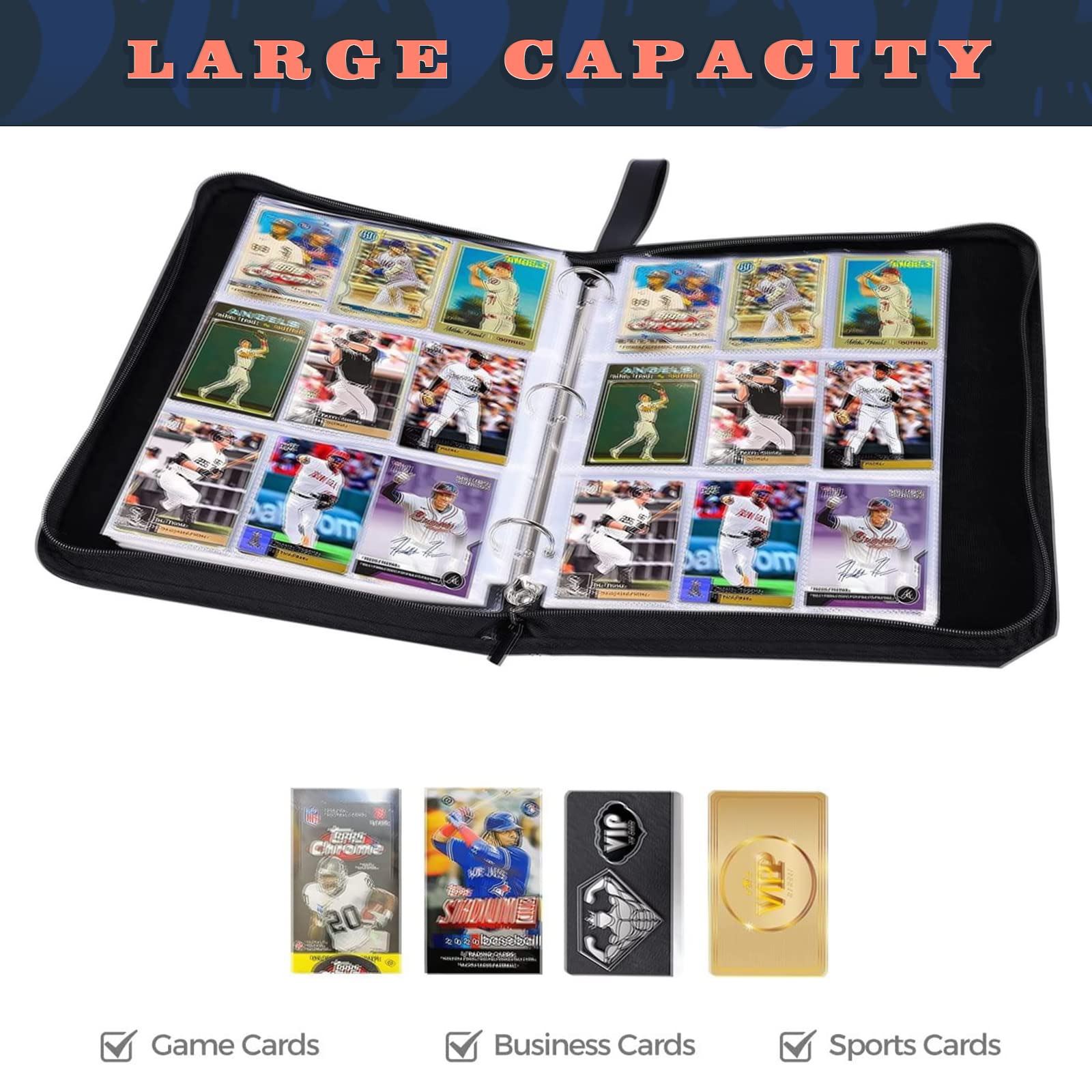 900 Pockets Basketball Cards Binder,Trading Cards Holder Card Collectors Album,Trading Card Binder 9 Pocket with 50 Removable Sleeves for Basketball Card and Sports Card