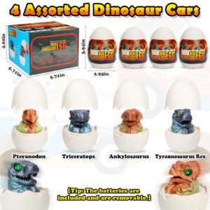 Easter Basket Stuffers Toys Gifts for Toddlers Kids 1, 2, 3, 4, 5+ Year Old, Easter Egg Hunt Dinosaur Car Toy, 4 Pack Press and Go Small Dinos Egg Trucks with Sounds & Lights, Kids Prizes Party Favors