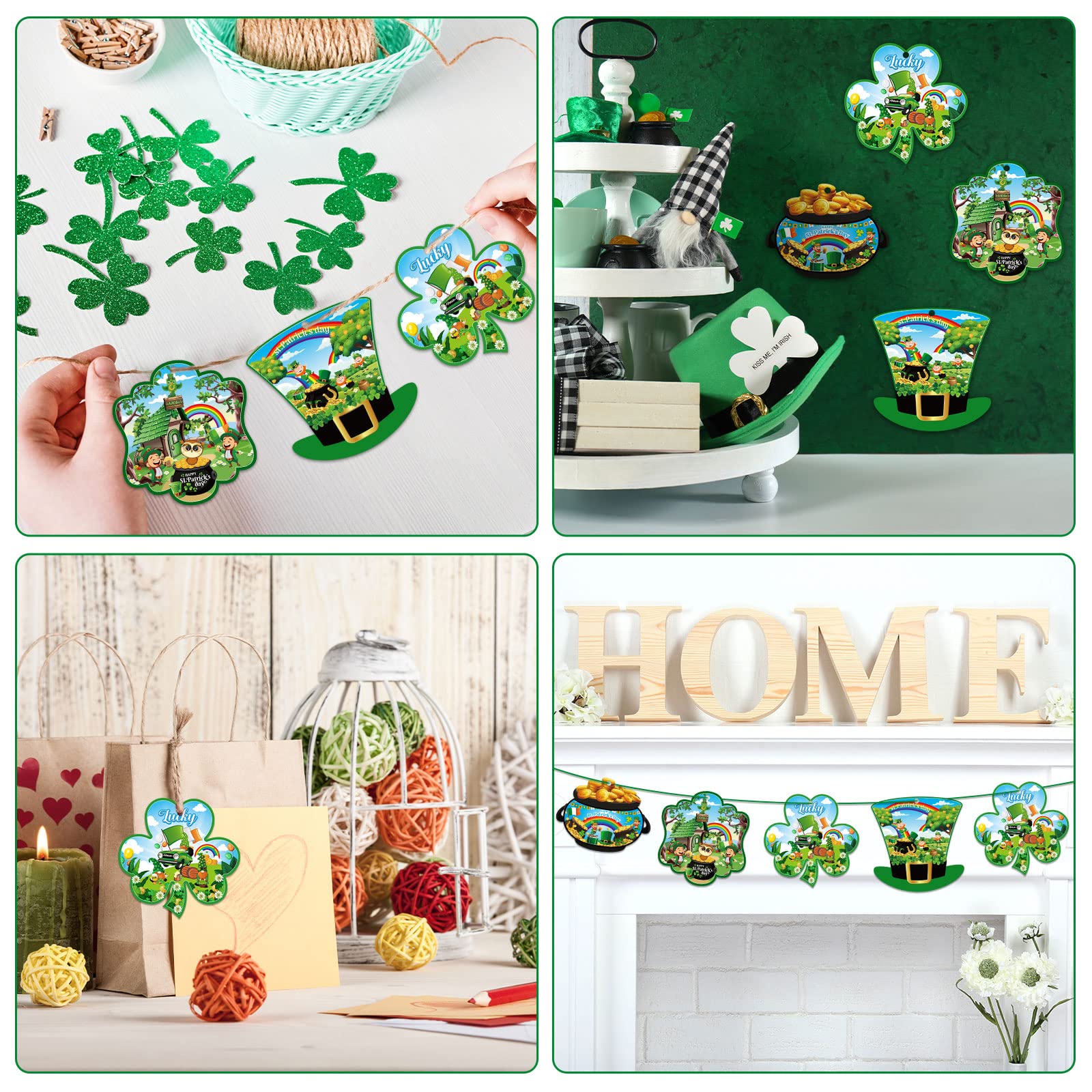 Sumind 28 Sets St. Patrick's Day Craft Kits for Kids St Patricks Day Scenes Shamrock Stickers Accessories Leprechaun Clover Gold Coin DIY Ornament Craft for Home Classroom Irish Party Supplies